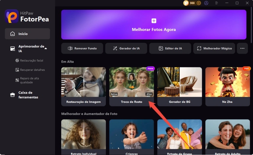 opte pelo recurso de troca de rosto fotorpea
