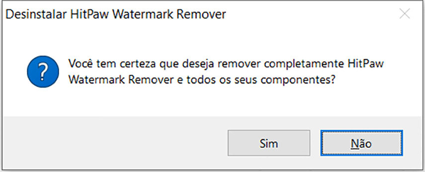 Solicitação de desinstalação do HitPaw Removedor de Marca D'água