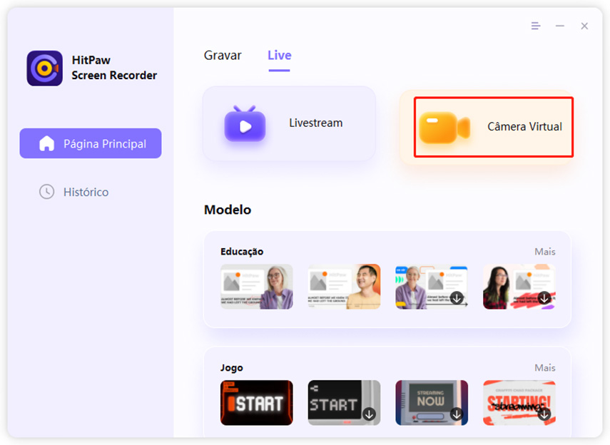 clique em câmera virtual