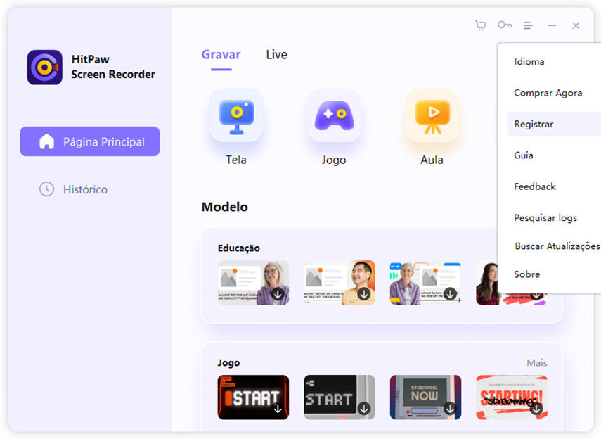 interface inicial do HHitPaw Edimakor Gravador de Tela