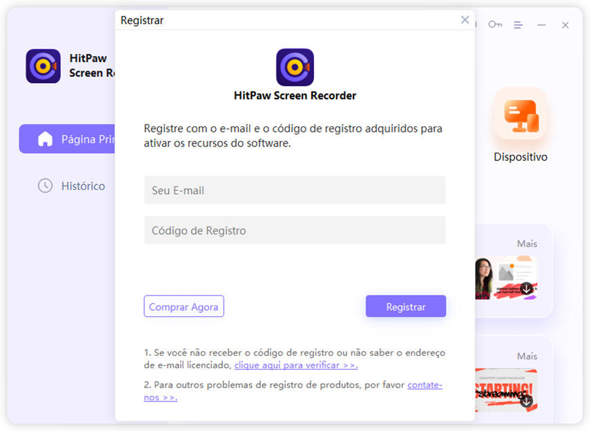 registrar no HitPaw Edimakor Gravador de Tela