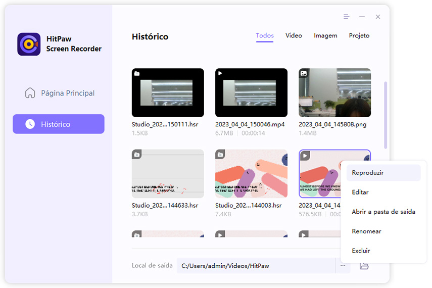 histórico de vídeos picture-in-picture finalizados