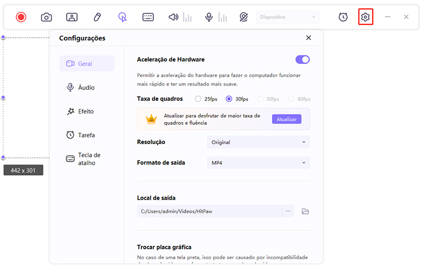 configurações gerais