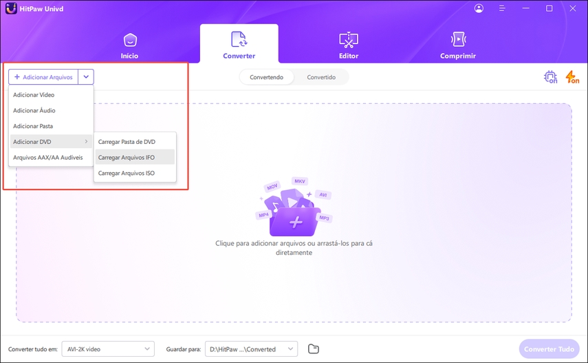 carregue o disco de dvd para o hitpaw video converter