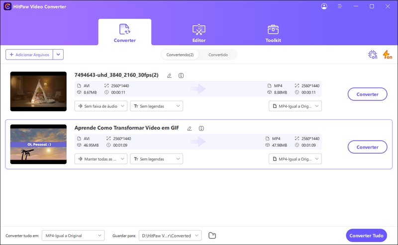 adicionar e importar arquivos avi