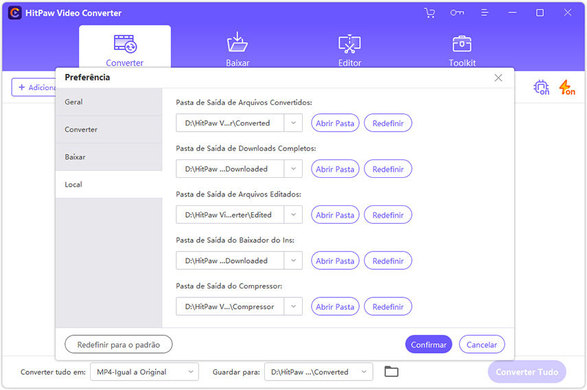 local de salvamento hitpaw video converter