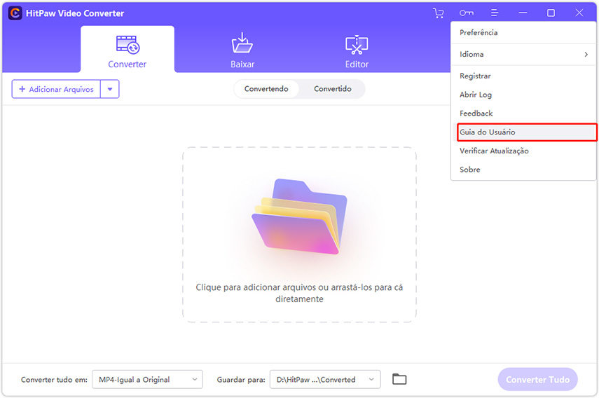 abra o guia do hitpaw video converter