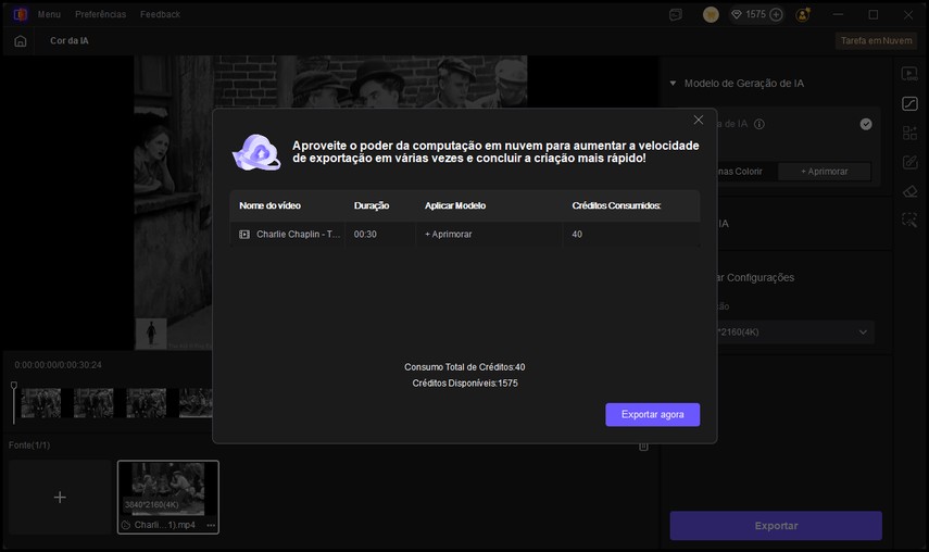 exportar vídeo colorizado