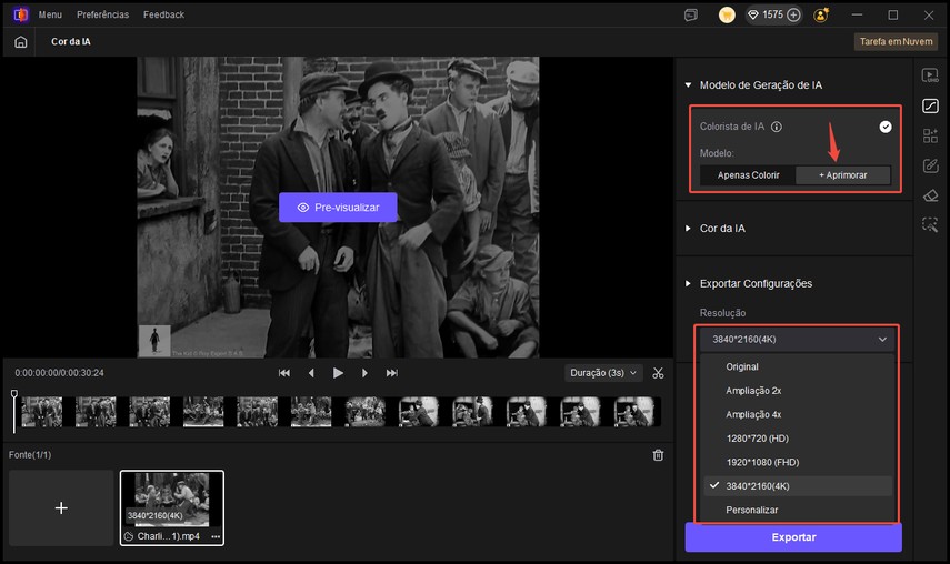 colorizar e melhorar vídeo no VikPea