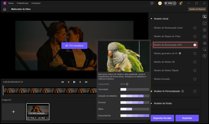 use o modelo de restauração UHD para aprimorar clipes de filmes de IA