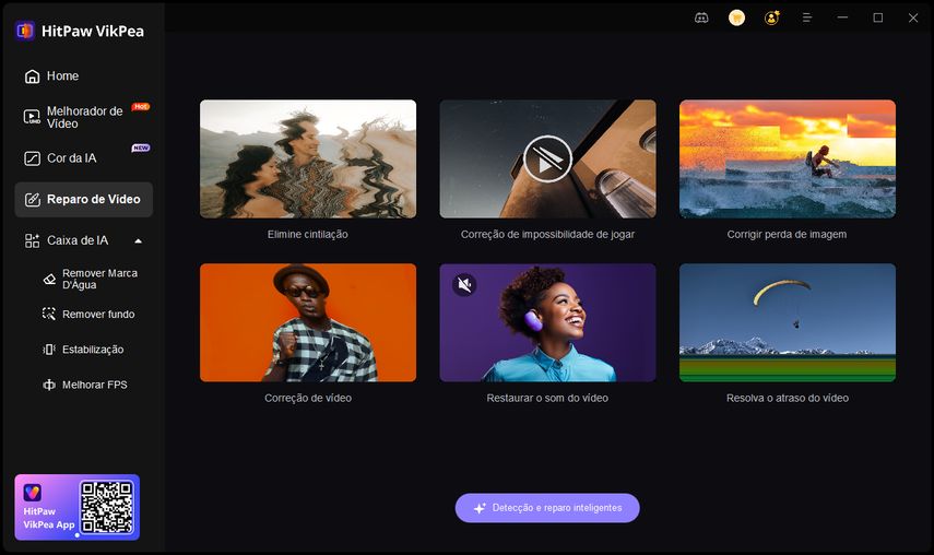 interface para escolher a ferramenta de reparo de vídeo
