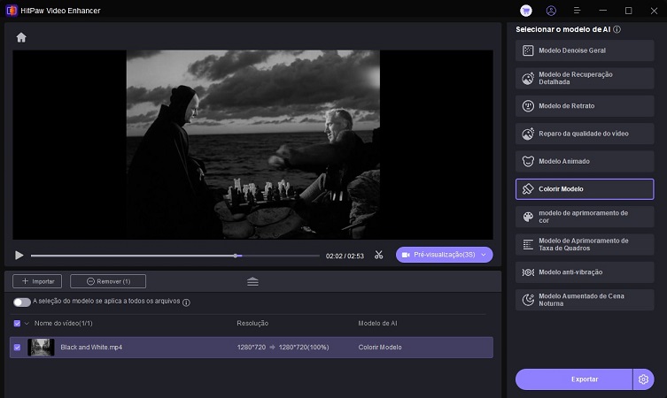 escolher um modelo de IA para colorir vídeo preto e branco