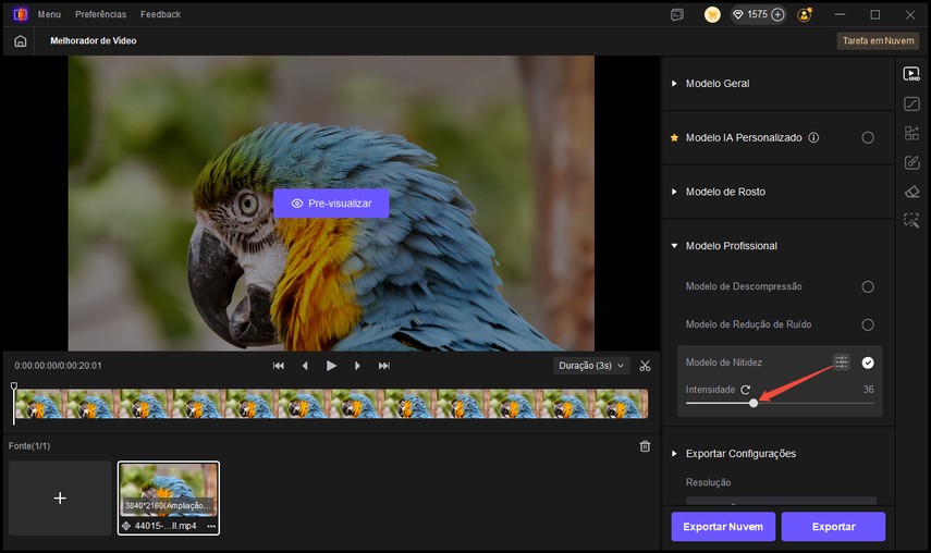 personalize o nível de nitidez do vídeo