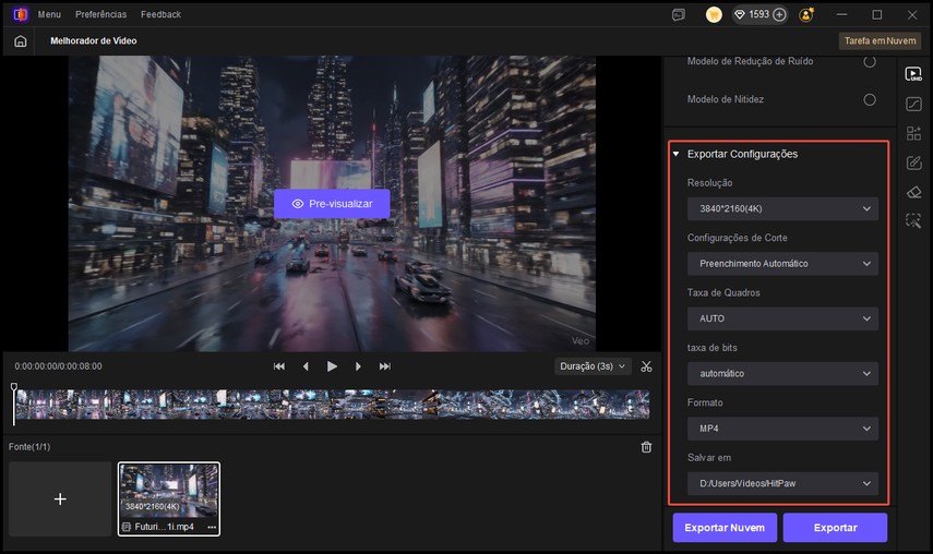 ajuste o modelo de descompressão nas configurações de exportação de vídeo.