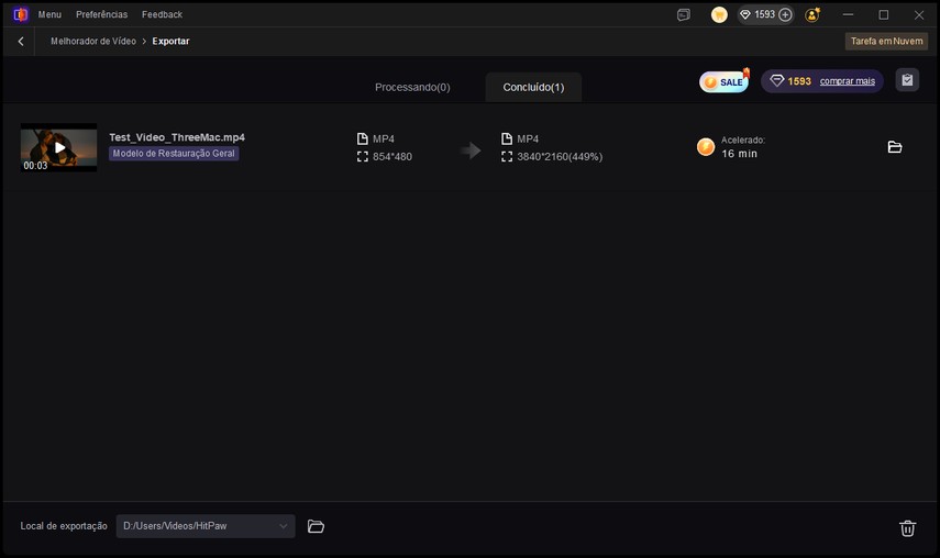 lista de exportação concluída