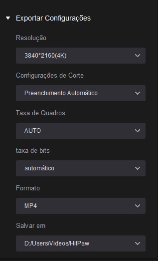 configurações de exportação do hitpaw vikpea video enhancer