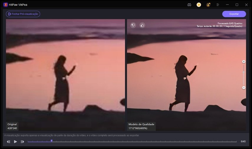 toque em exportar para salvar vídeo 4k