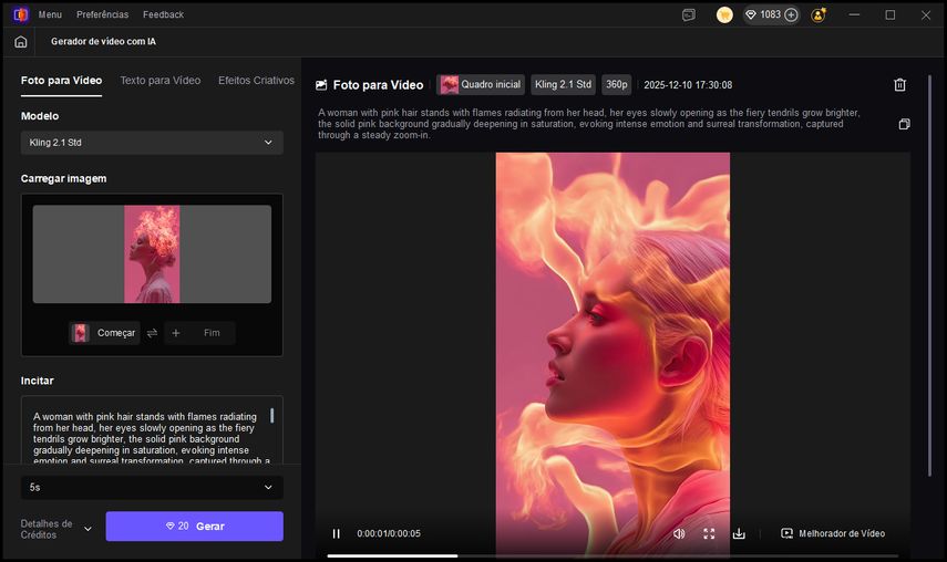 pré-visualizar e baixar vídeo gerado