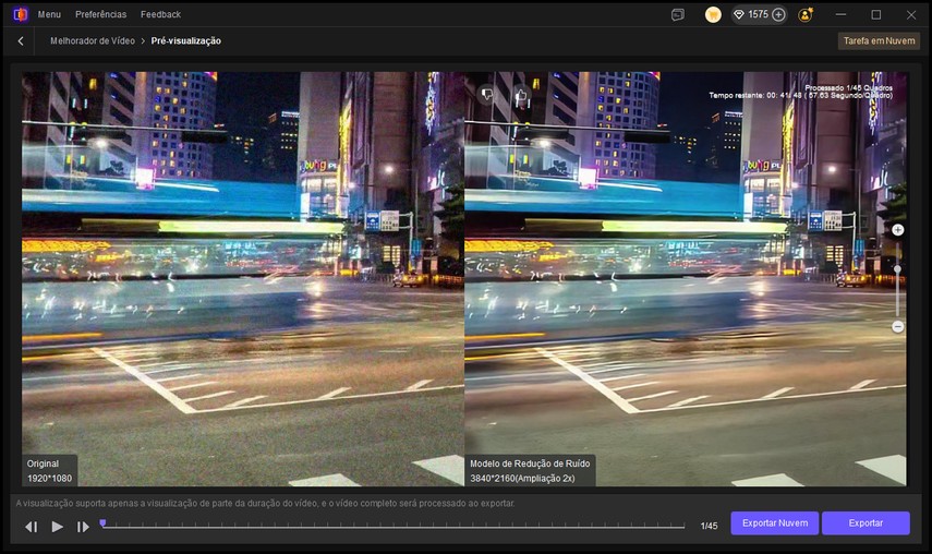 preview and export denoised video