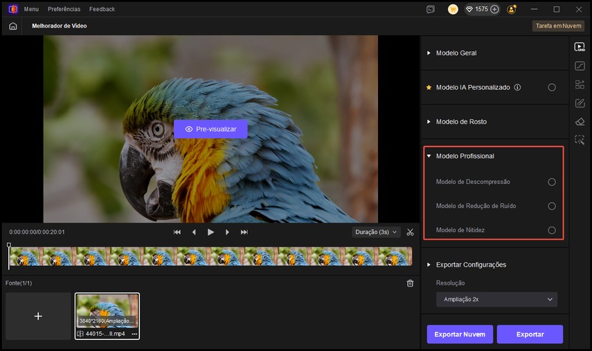 selecione o módulo profissional de aprimoramento de vídeo.