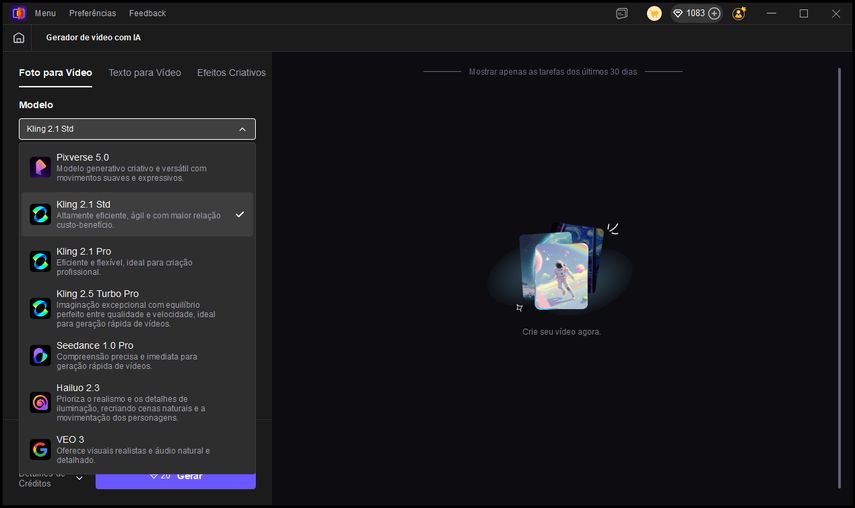 selecionar modelo de gerador de IA