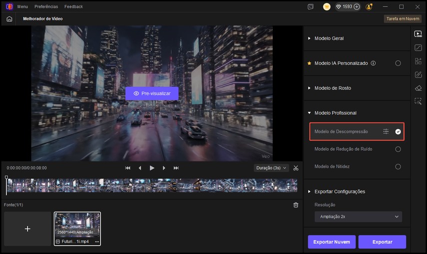 selecione o modelo de descompressão