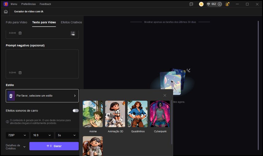 Choose creative AI video effects
