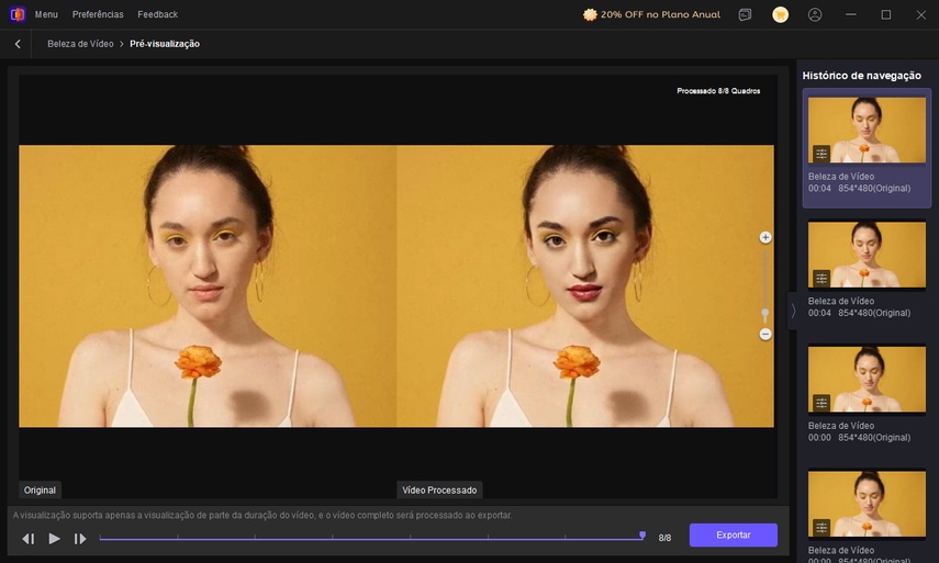 visualização da maquiagem virtual no Video Beauty