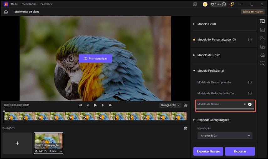 escolha o modelo de nitidez de vídeo