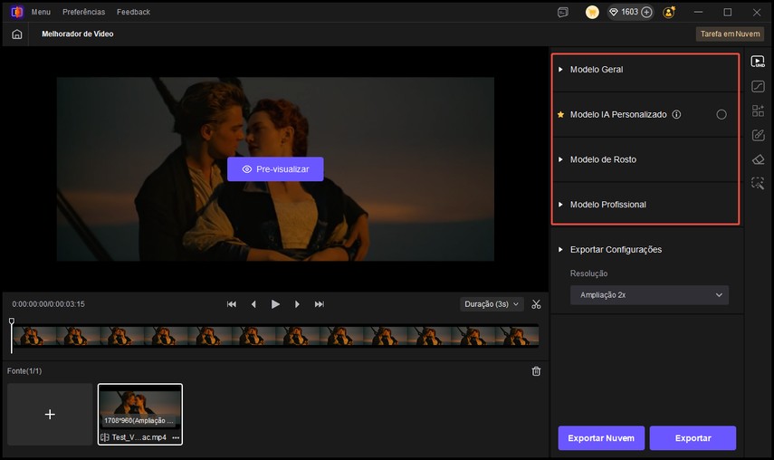 escolha o modelo de IA desejado e aplique