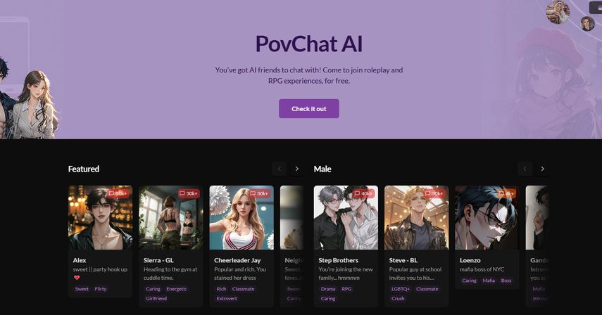 PovChat AI - Plataforma focada em POV para roleplays adultos