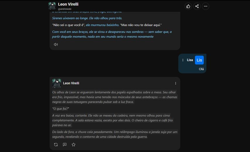 Interface de conversa do SpicyChat AI
