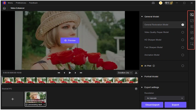 Modelos de aprimoramento de vídeo e configurações de saída no HitPaw VikPea.