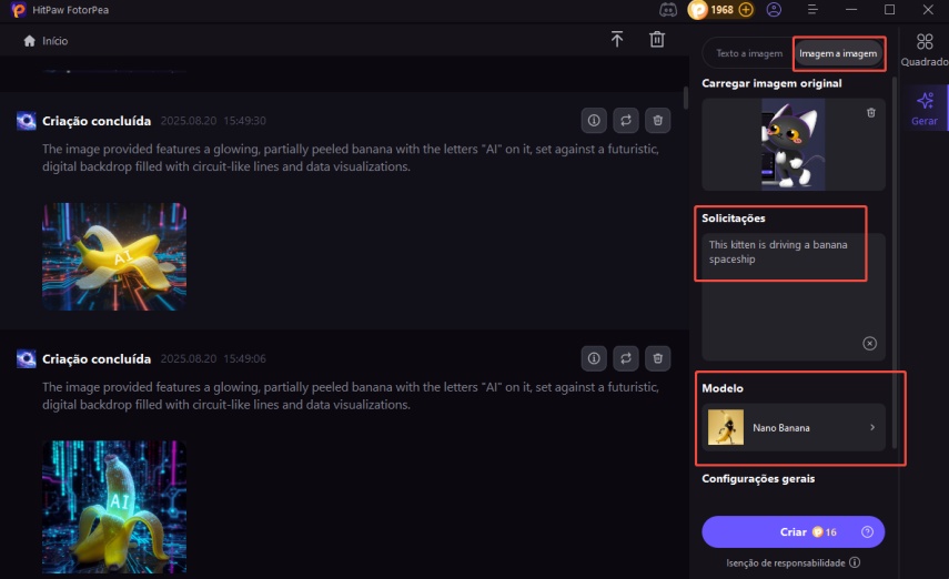 escrever prompt e escolher modelo