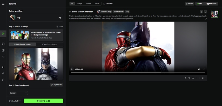 Geração automática do vídeo de abraço Kling AI