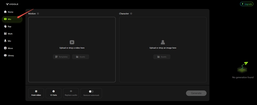 seleção de modo no Viggle AI