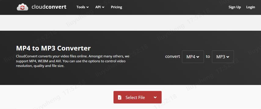 Interface do CloudConvert, uma ferramenta para converter MP4 para MP3 online