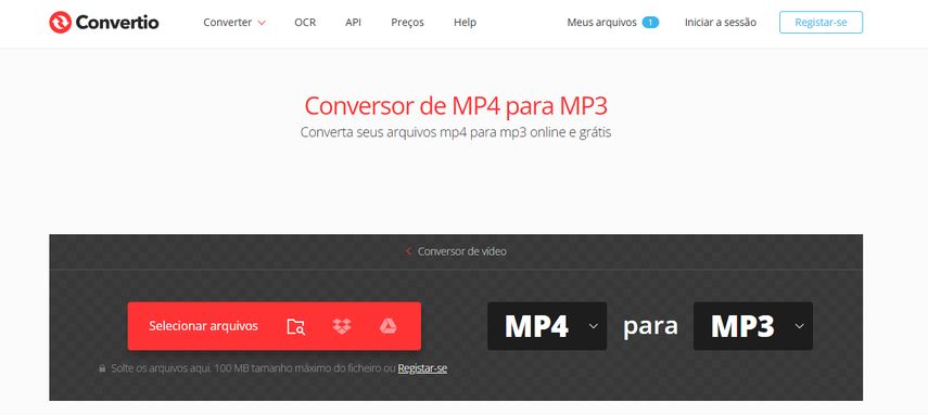 Convertio, um popular conversor MP4 para MP3 online grátis
