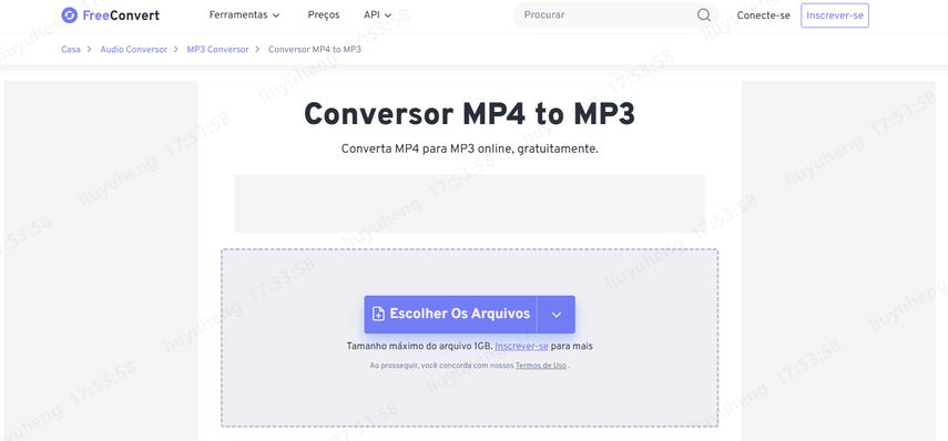 FreeConvert, ferramenta para converter MP4 para MP3 online grátis com suporte a arquivos grandes