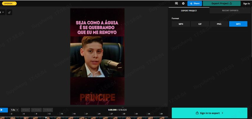 Editor Kapwing que permite exportar áudio MP3 de vídeos MP4 online