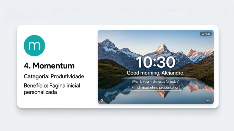 Interface da extensão Momentum no Google Chrome