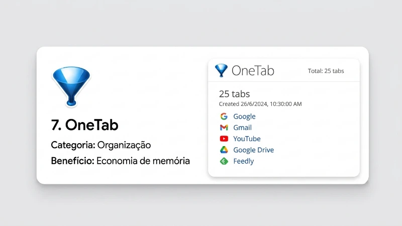 Interface da extensão OneTab no Google Chrome