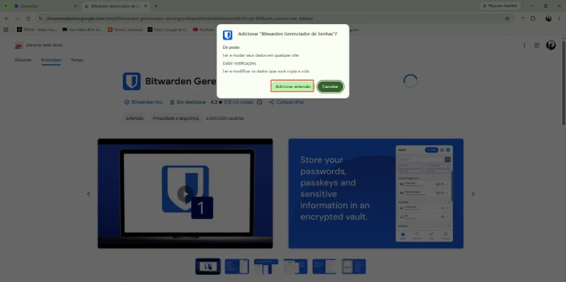 Passo 4: Confirmar a instalação da extensão no Chrome