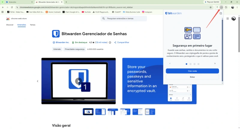 Passo 5: Extensão instalada ao lado da barra de endereço do Chrome