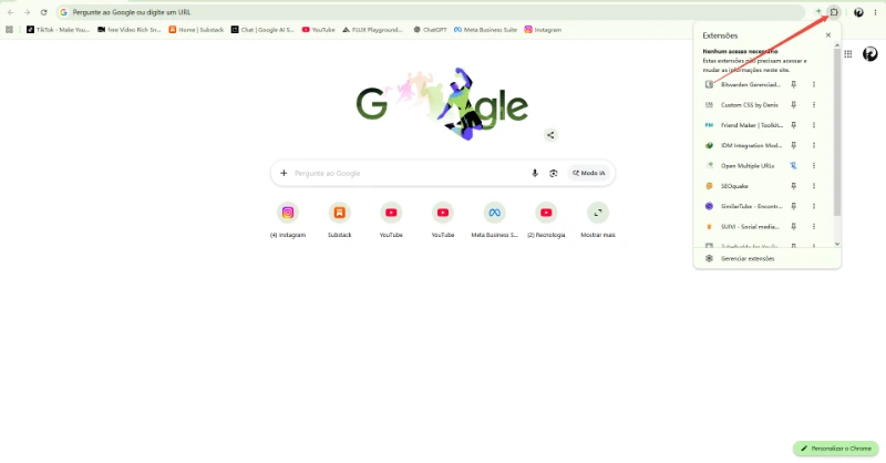Passo 1: Abrir Gerenciar Extensões no Chrome