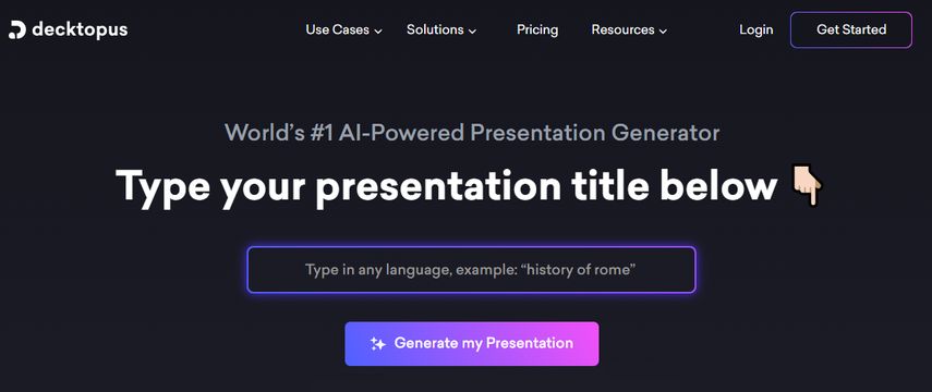 Decktopus especializado em pitch decks com IA