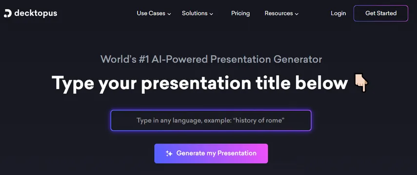Decktopus especializado em pitch decks com IA