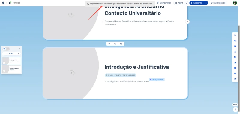 Aguardar a geração automática dos slides no Gamma