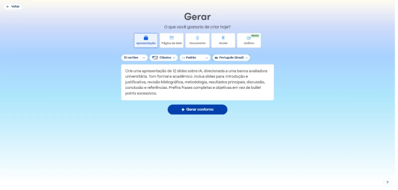 Escrever um prompt detalhado no Gamma
