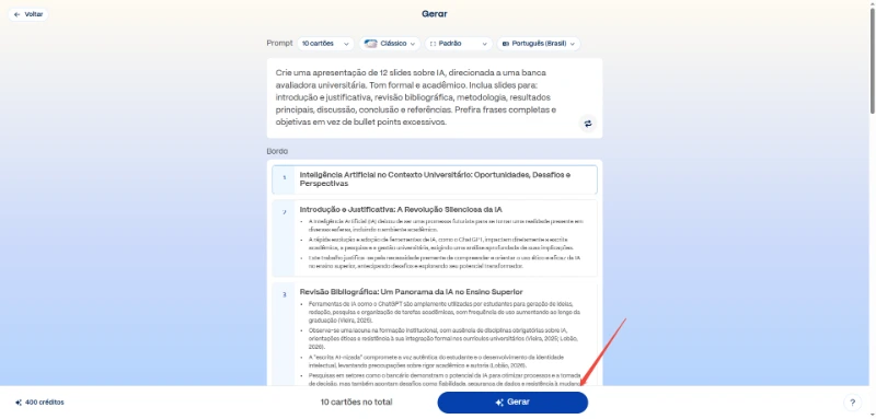 Revisar e ajustar o esboço dos slides no Gamma